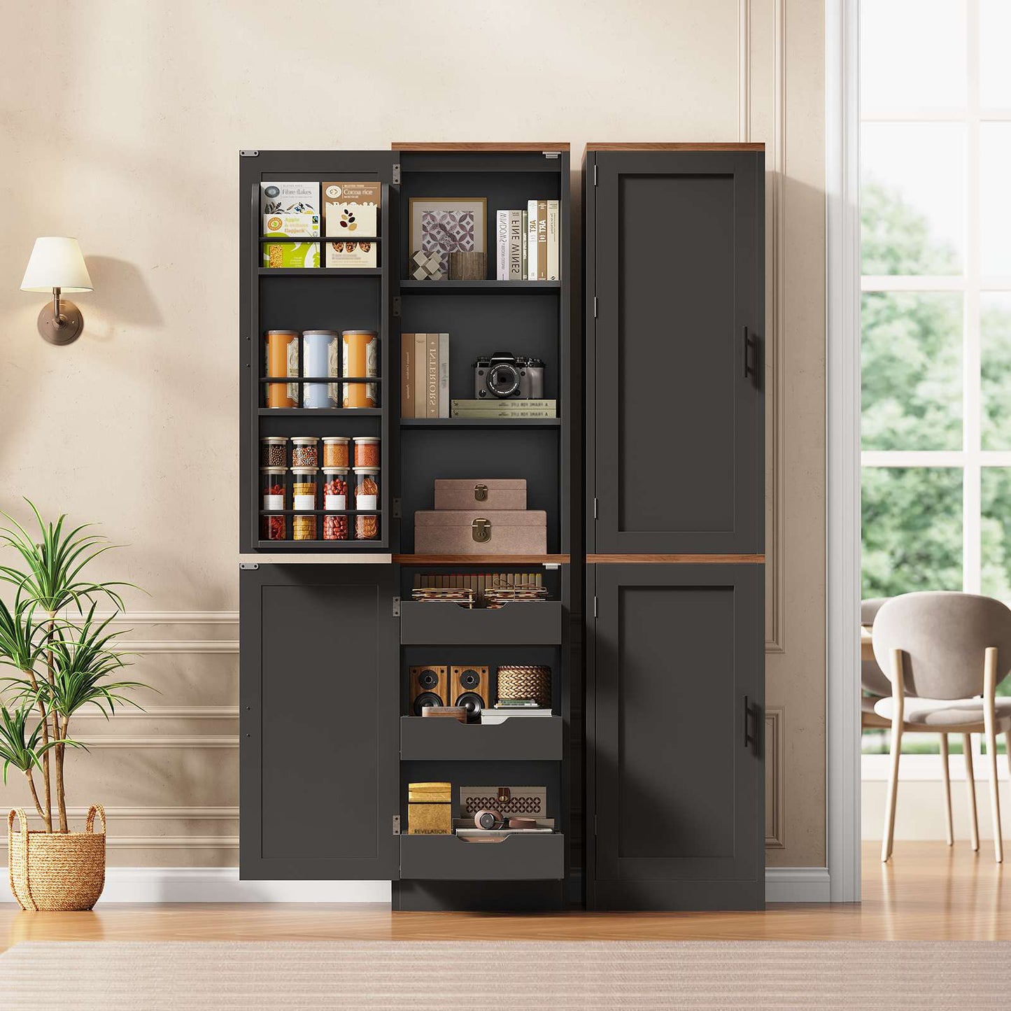 Itaar Narrow Kitchen Pantry Cabinet with 3 Door Shelves 3 Drawer