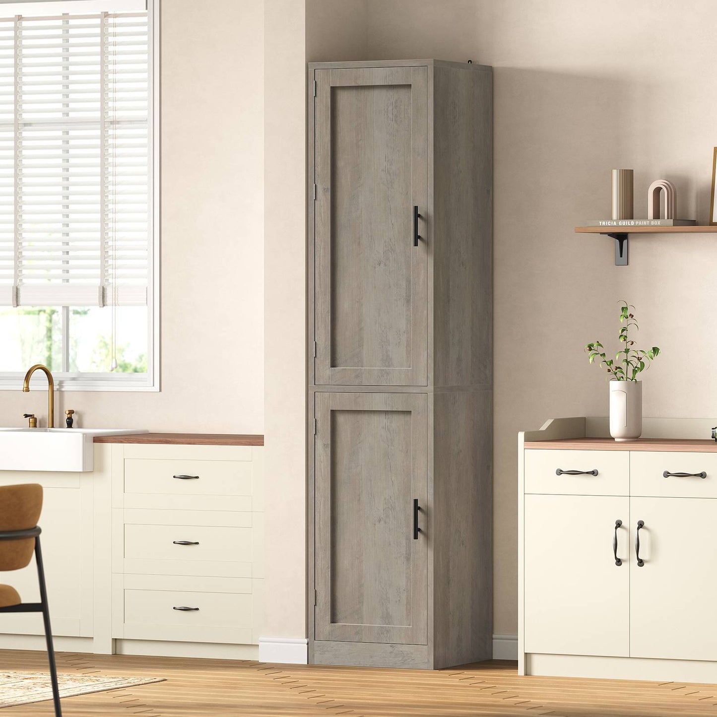 Itaar Narrow Kitchen Pantry Cabinet with 3 Door Shelves 3 Drawer