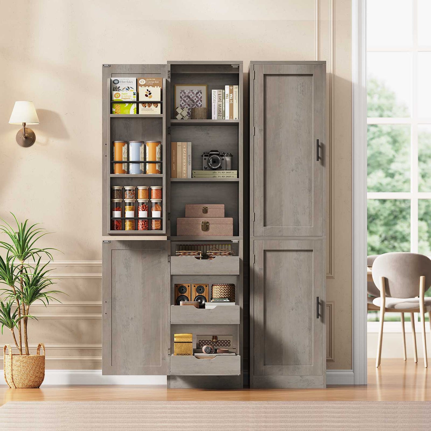 Itaar Narrow Kitchen Pantry Cabinet with 3 Door Shelves 3 Drawer