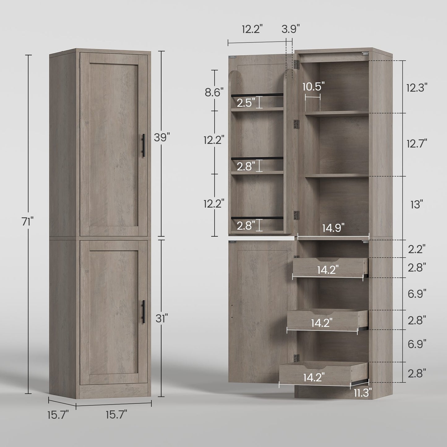 Itaar Narrow Kitchen Pantry Cabinet with 3 Door Shelves 3 Drawer