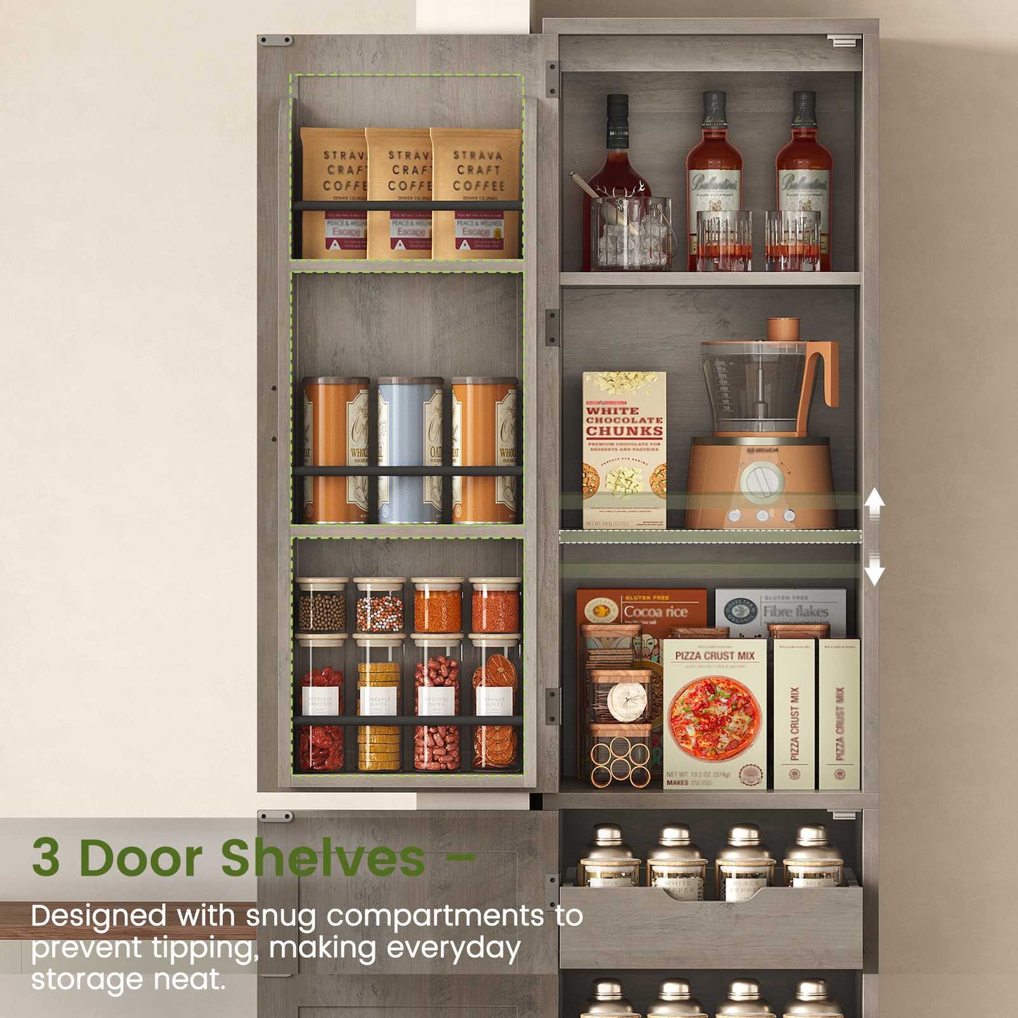 Itaar Narrow Kitchen Pantry Cabinet with 3 Door Shelves 3 Drawer