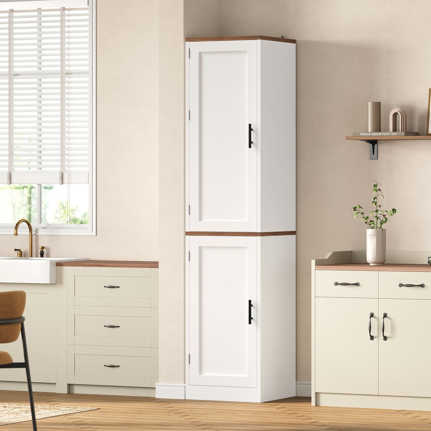 Itaar Narrow Kitchen Pantry Cabinet with 3 Door Shelves 3 Drawer