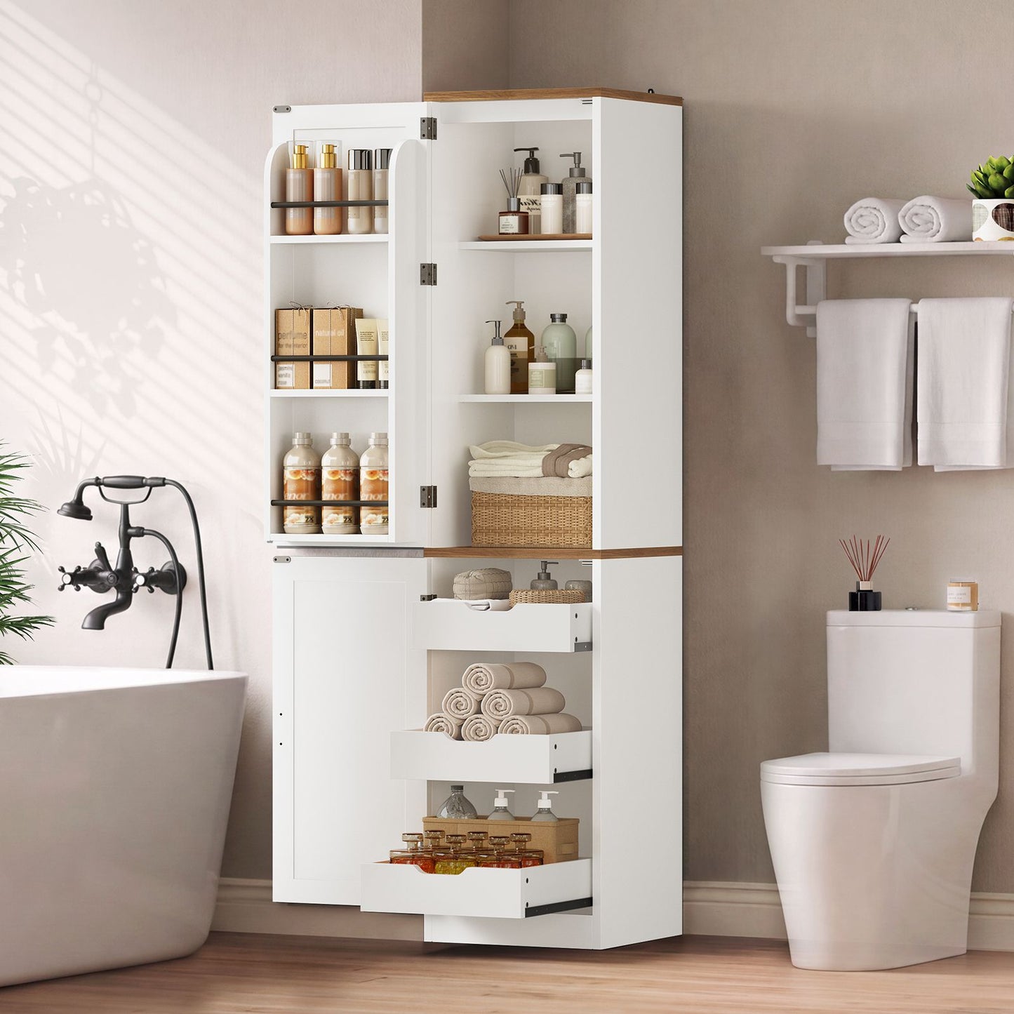 Itaar Narrow Kitchen Pantry Cabinet with 3 Door Shelves 3 Drawer