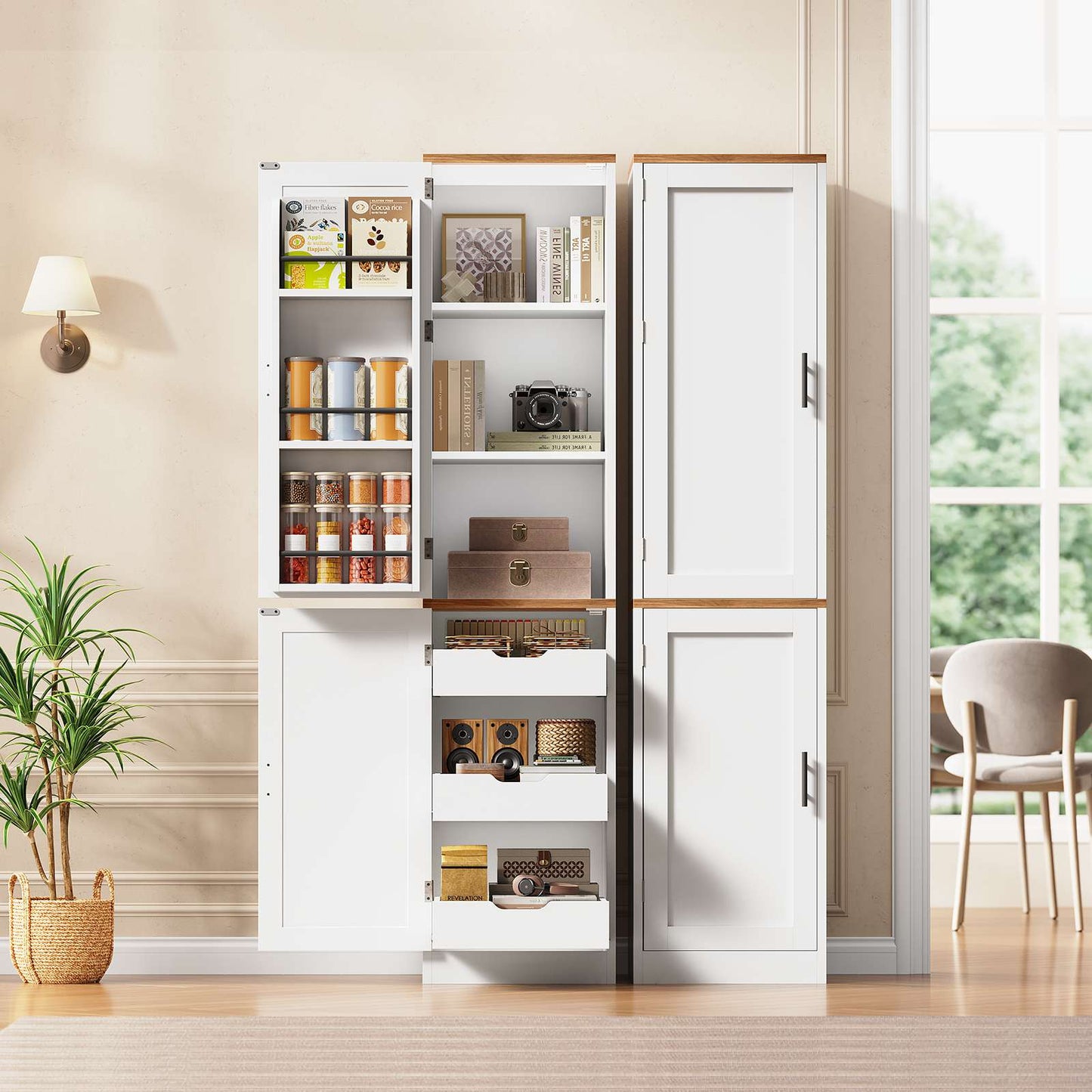 Itaar Narrow Kitchen Pantry Cabinet with 3 Door Shelves 3 Drawer