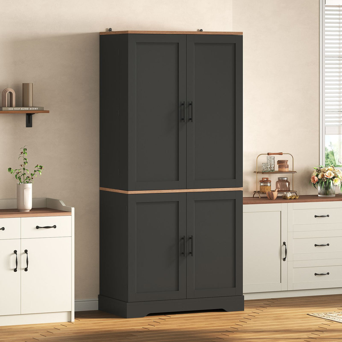 Itaar | 70.9 Inch Kitchen Pantry Cabinet 8 Door Shelves and 4 Drawers