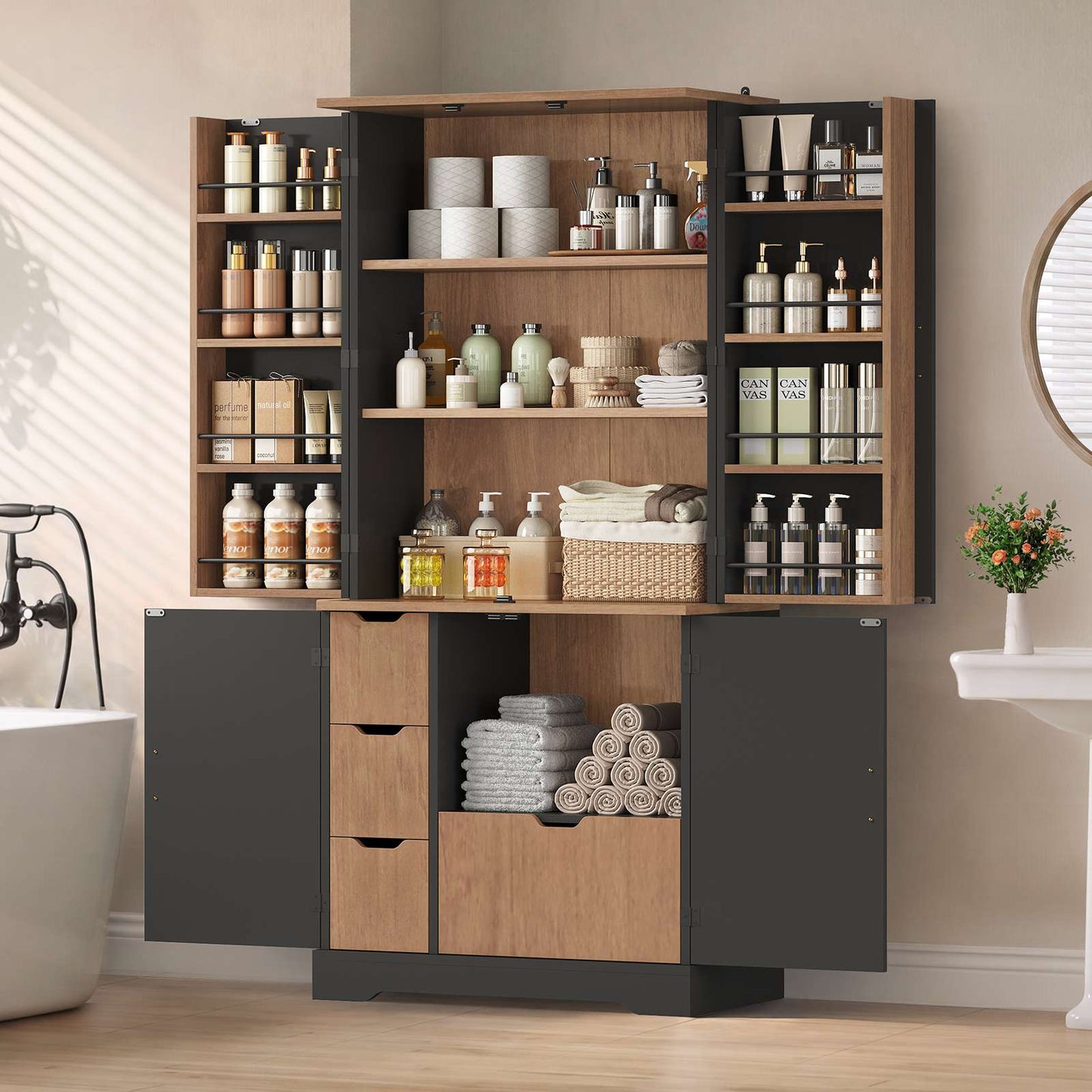 Itaar | 70.9 Inch Kitchen Pantry Cabinet 8 Door Shelves and 4 Drawers