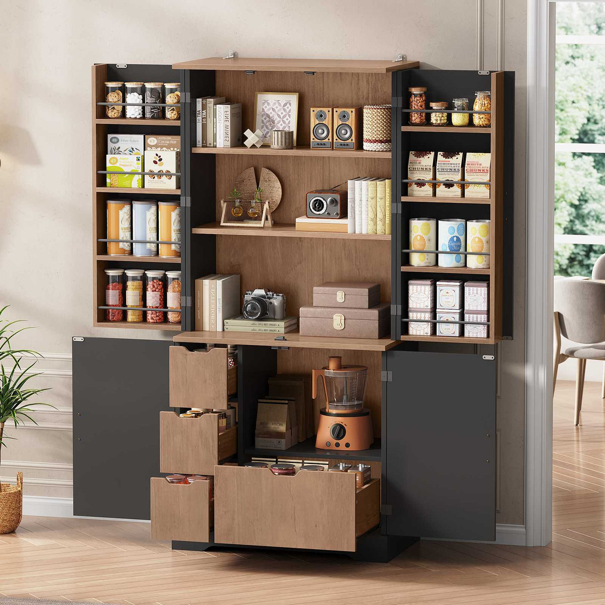 Itaar | 70.9 Inch Kitchen Pantry Cabinet 8 Door Shelves and 4 Drawers