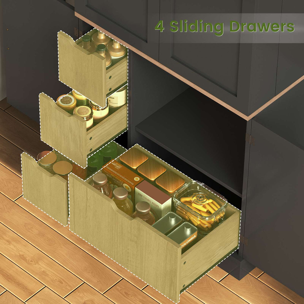 Itaar | 70.9 Inch Kitchen Pantry Cabinet 8 Door Shelves and 4 Drawers