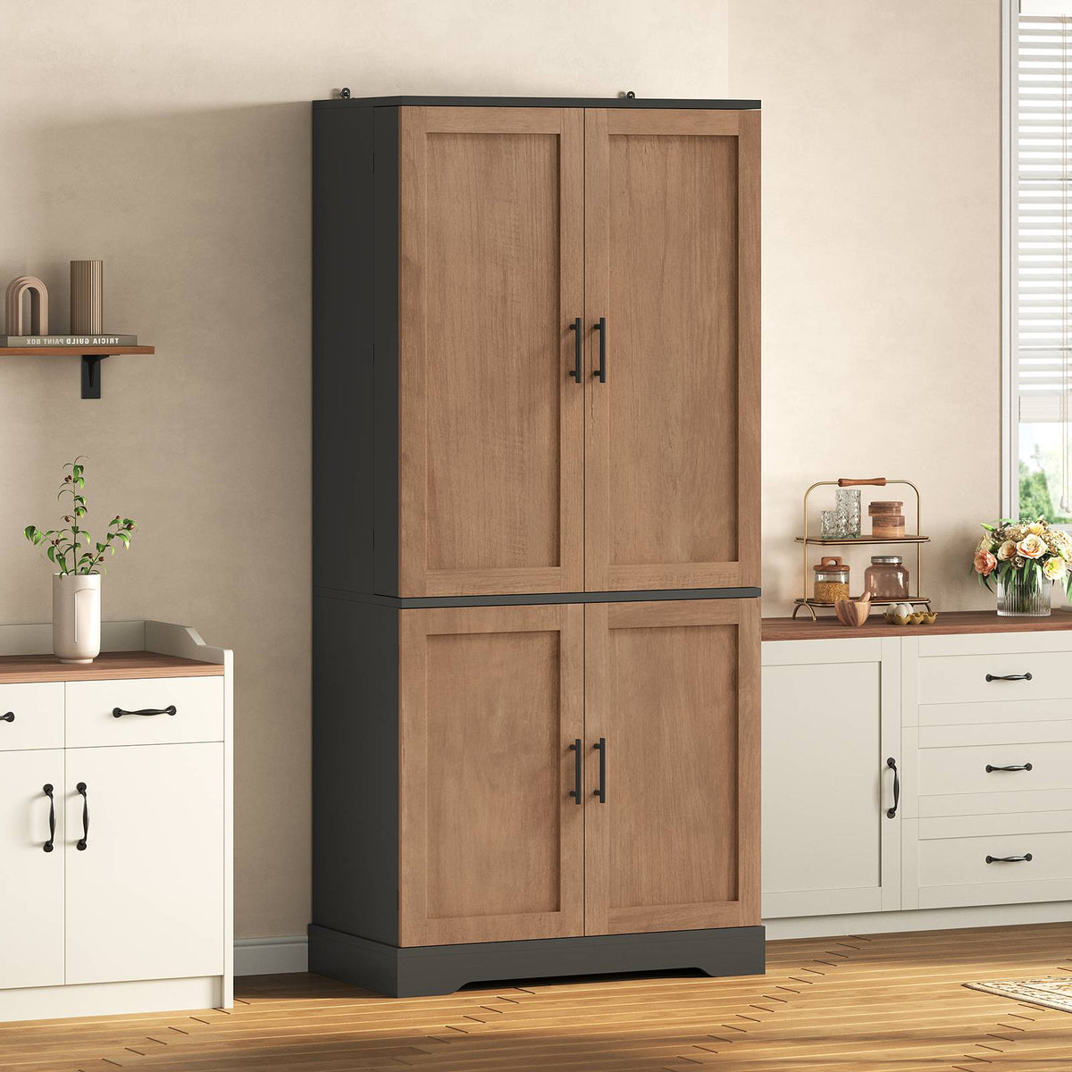Itaar | 70.9 Inch Kitchen Pantry Cabinet 8 Door Shelves and 4 Drawers
