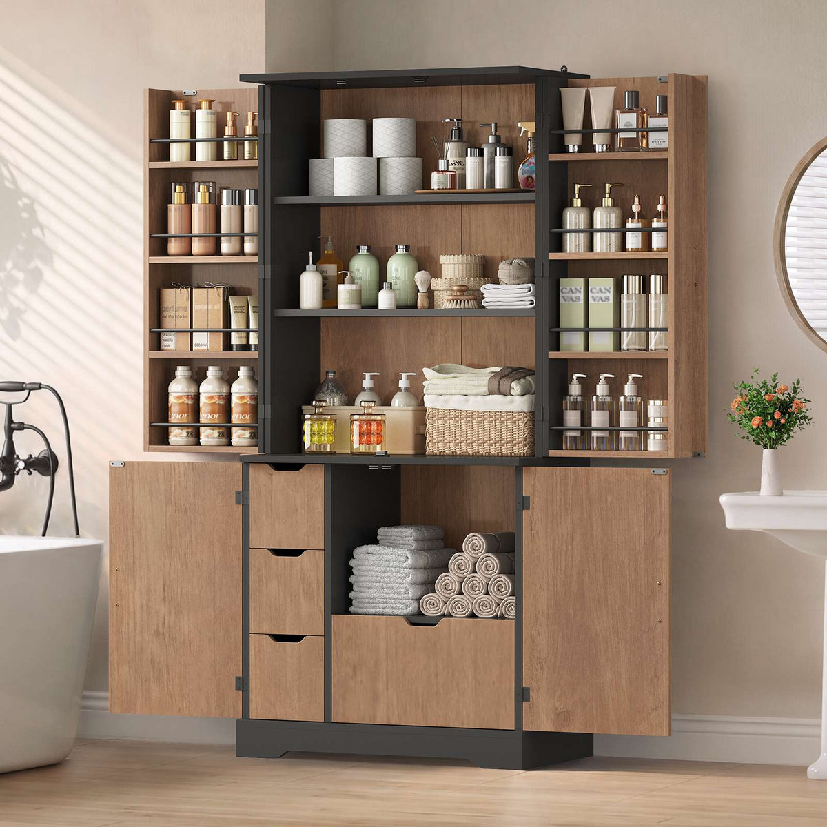 Itaar | 70.9 Inch Kitchen Pantry Cabinet 8 Door Shelves and 4 Drawers