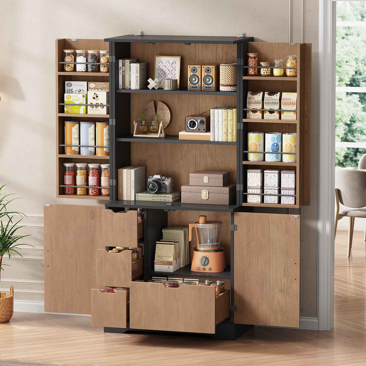 Itaar | 70.9 Inch Kitchen Pantry Cabinet 8 Door Shelves and 4 Drawers