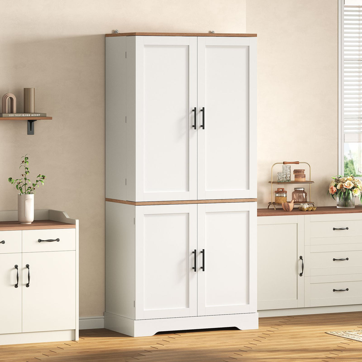 Itaar | 70.9 Inch Kitchen Pantry Cabinet 8 Door Shelves and 4 Drawers