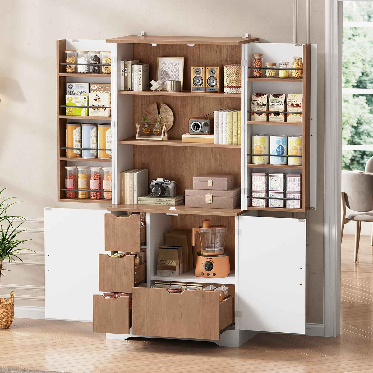 Itaar | 70.9 Inch Kitchen Pantry Cabinet 8 Door Shelves and 4 Drawers