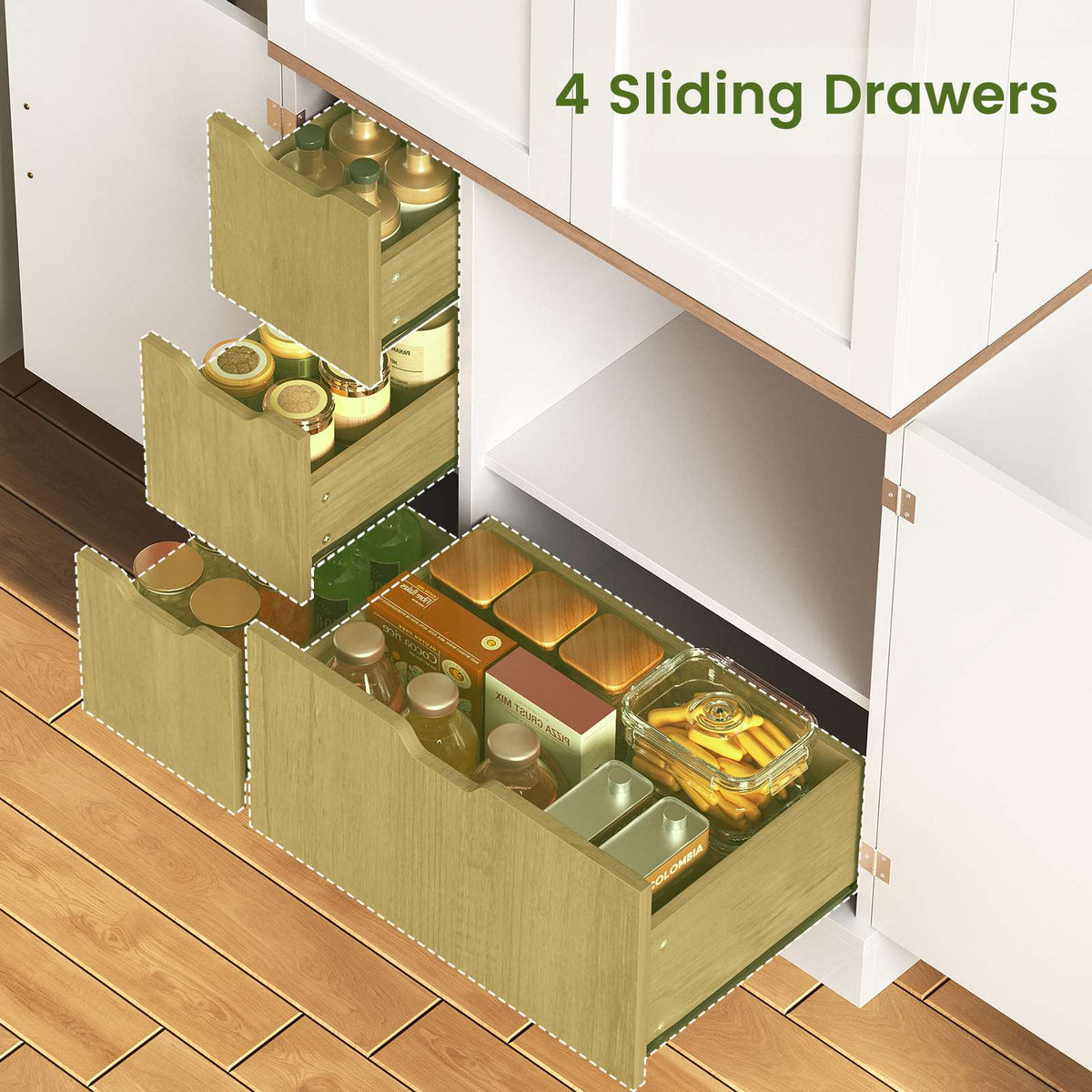 Itaar | 70.9 Inch Kitchen Pantry Cabinet 8 Door Shelves and 4 Drawers