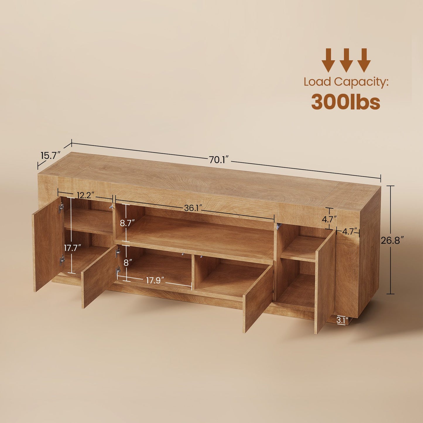 Itaar | 70 Inch TV Stand for 80 Inch TV Farmhouse Entertainment Center