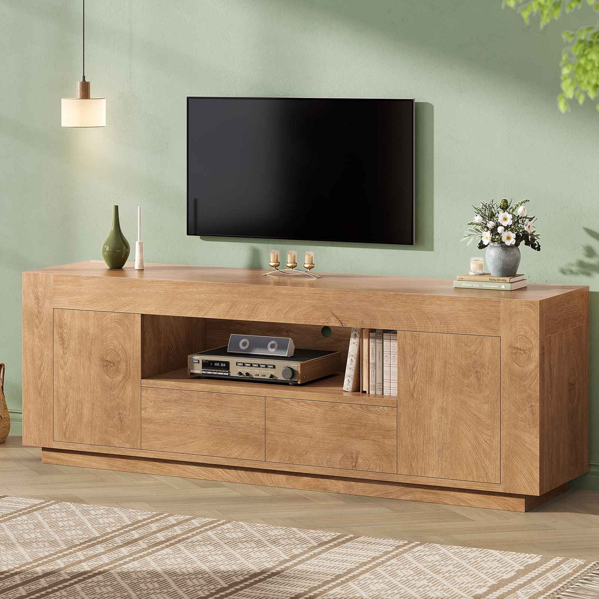 Itaar | 70 Inch TV Stand for 80 Inch TV Farmhouse Entertainment Center