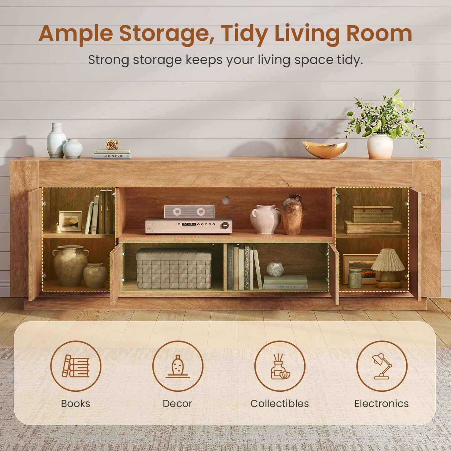 Itaar | 70 Inch TV Stand for 80 Inch TV Farmhouse Entertainment Center