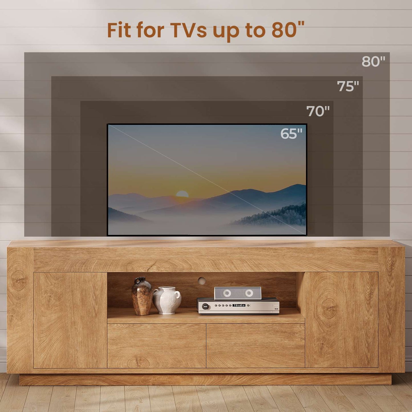 Itaar | 70 Inch TV Stand for 80 Inch TV Farmhouse Entertainment Center