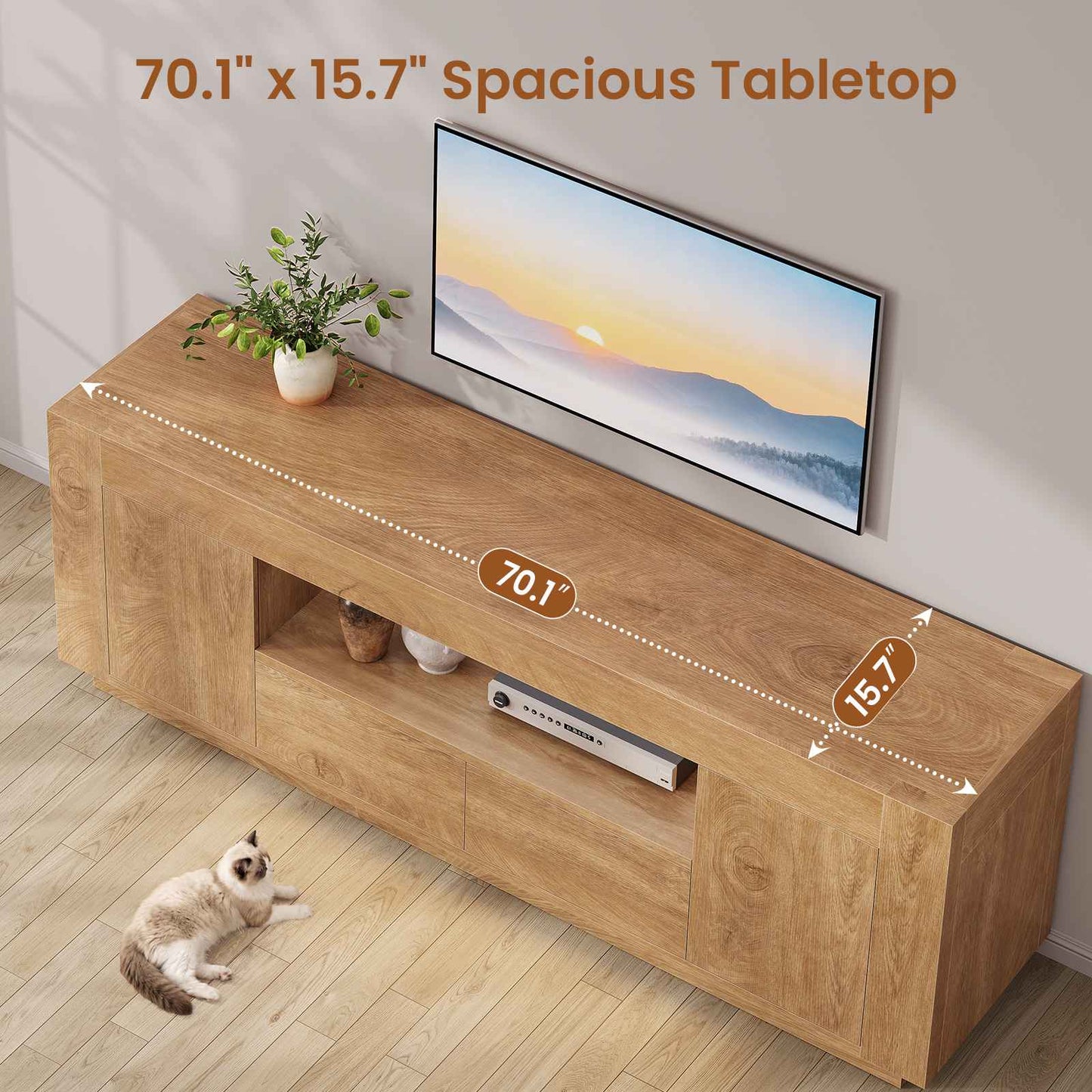Itaar | 70 Inch TV Stand for 80 Inch TV Farmhouse Entertainment Center