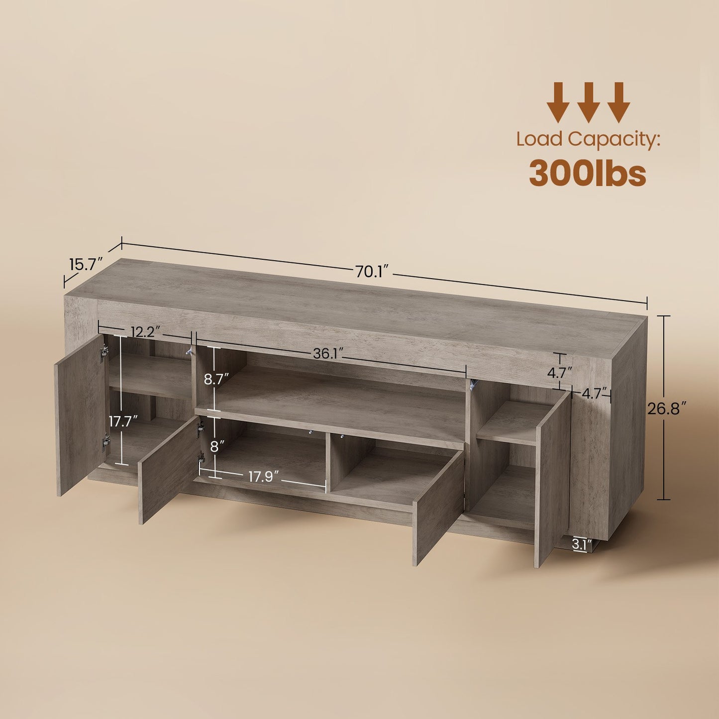 Itaar | 70 Inch TV Stand for 80 Inch TV Farmhouse Entertainment Center