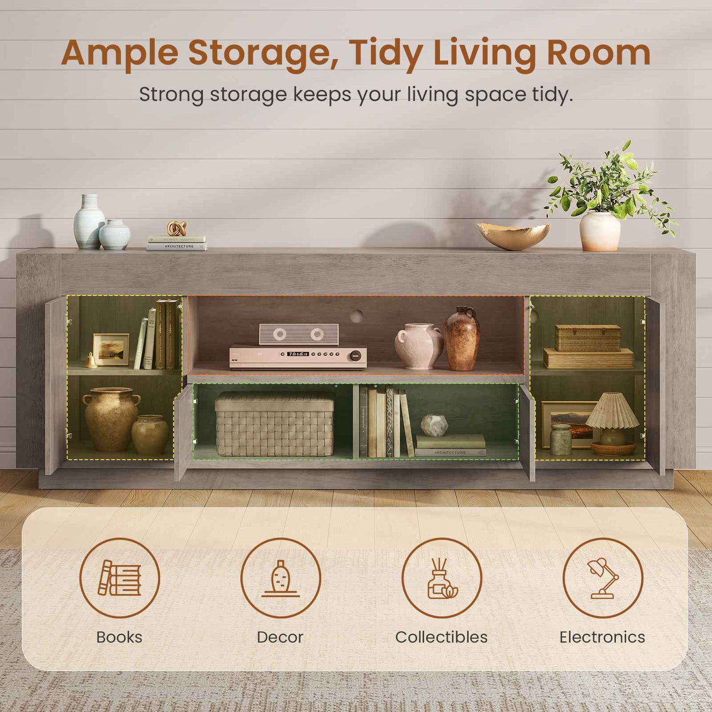 Itaar | 70 Inch TV Stand for 80 Inch TV Farmhouse Entertainment Center