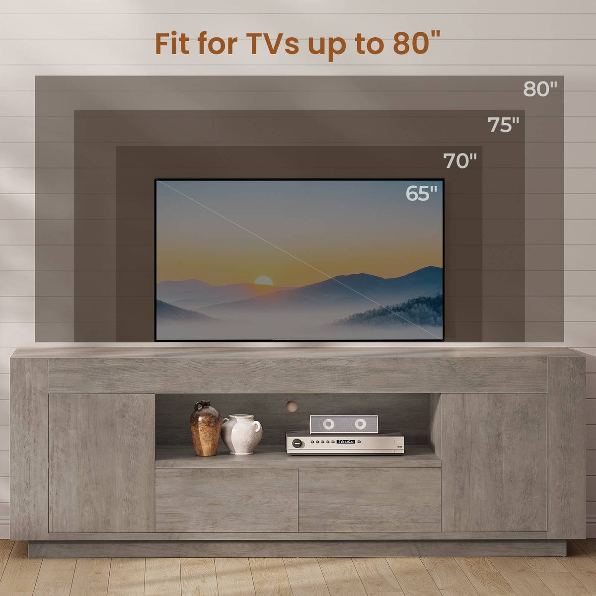 Itaar | 70 Inch TV Stand for 80 Inch TV Farmhouse Entertainment Center
