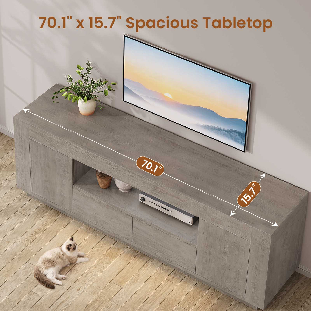 Itaar | 70 Inch TV Stand for 80 Inch TV Farmhouse Entertainment Center