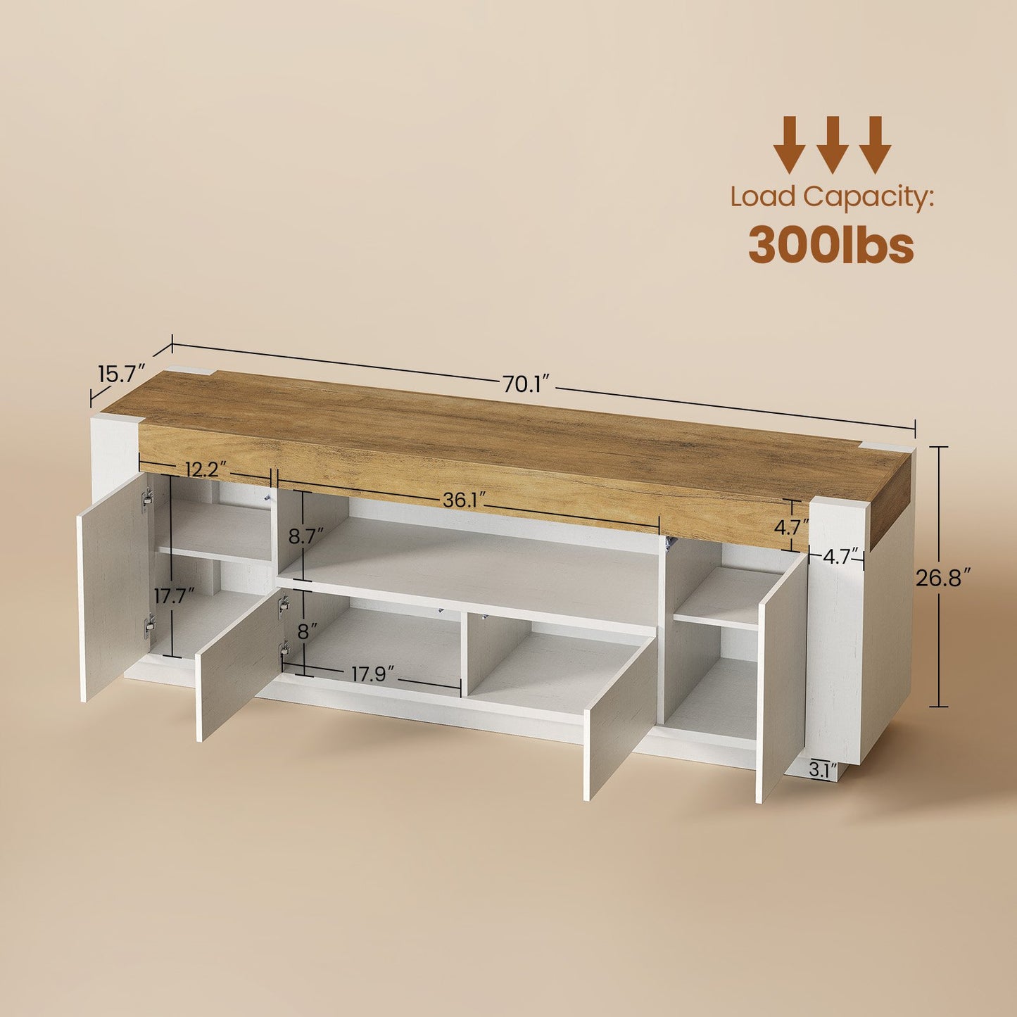 Itaar | 70 Inch TV Stand for 80 Inch TV Farmhouse Entertainment Center