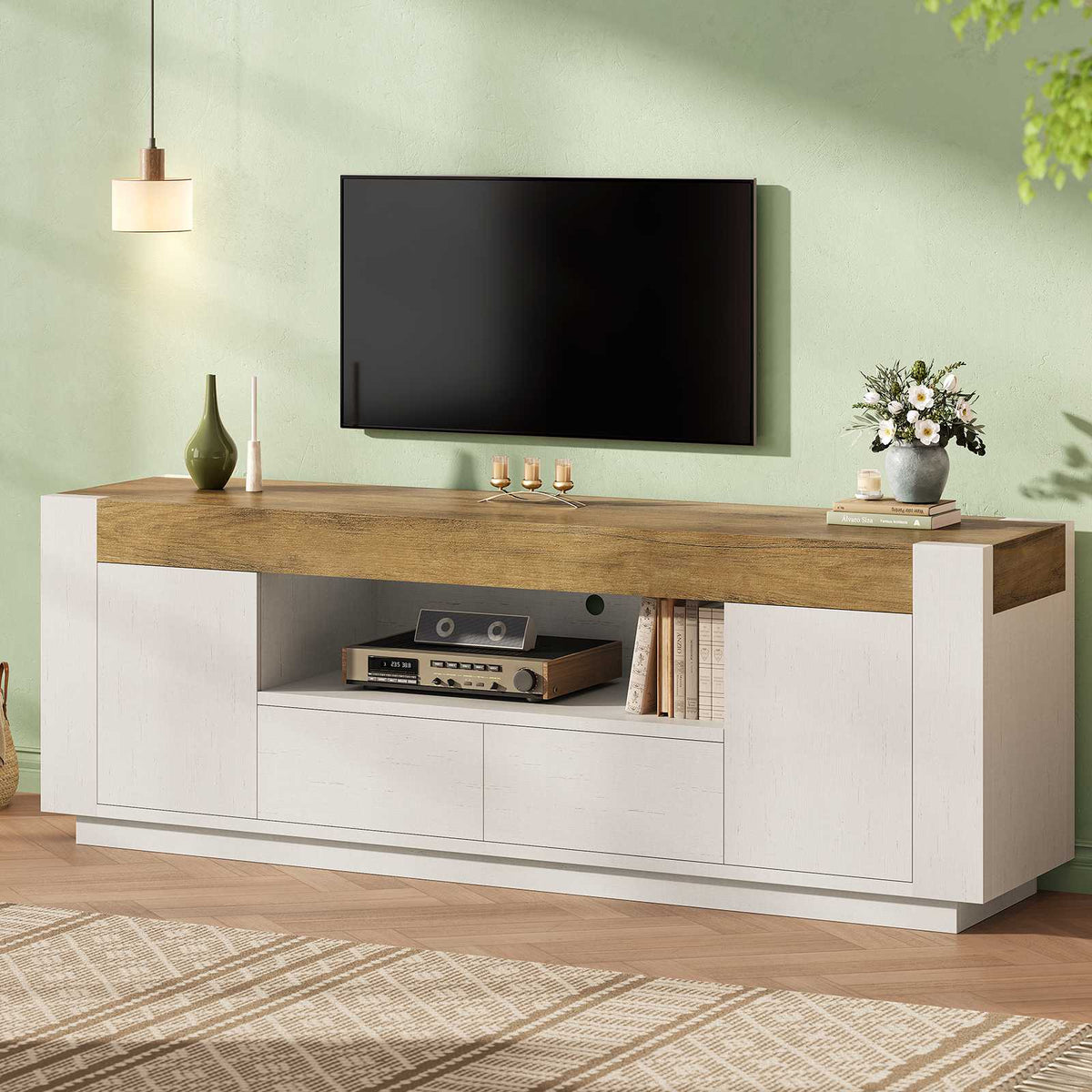 Itaar | 70 Inch TV Stand for 80 Inch TV Farmhouse Entertainment Center