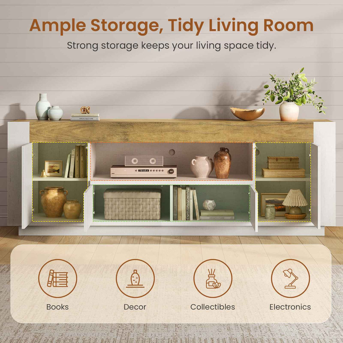 Itaar | 70 Inch TV Stand for 80 Inch TV Farmhouse Entertainment Center