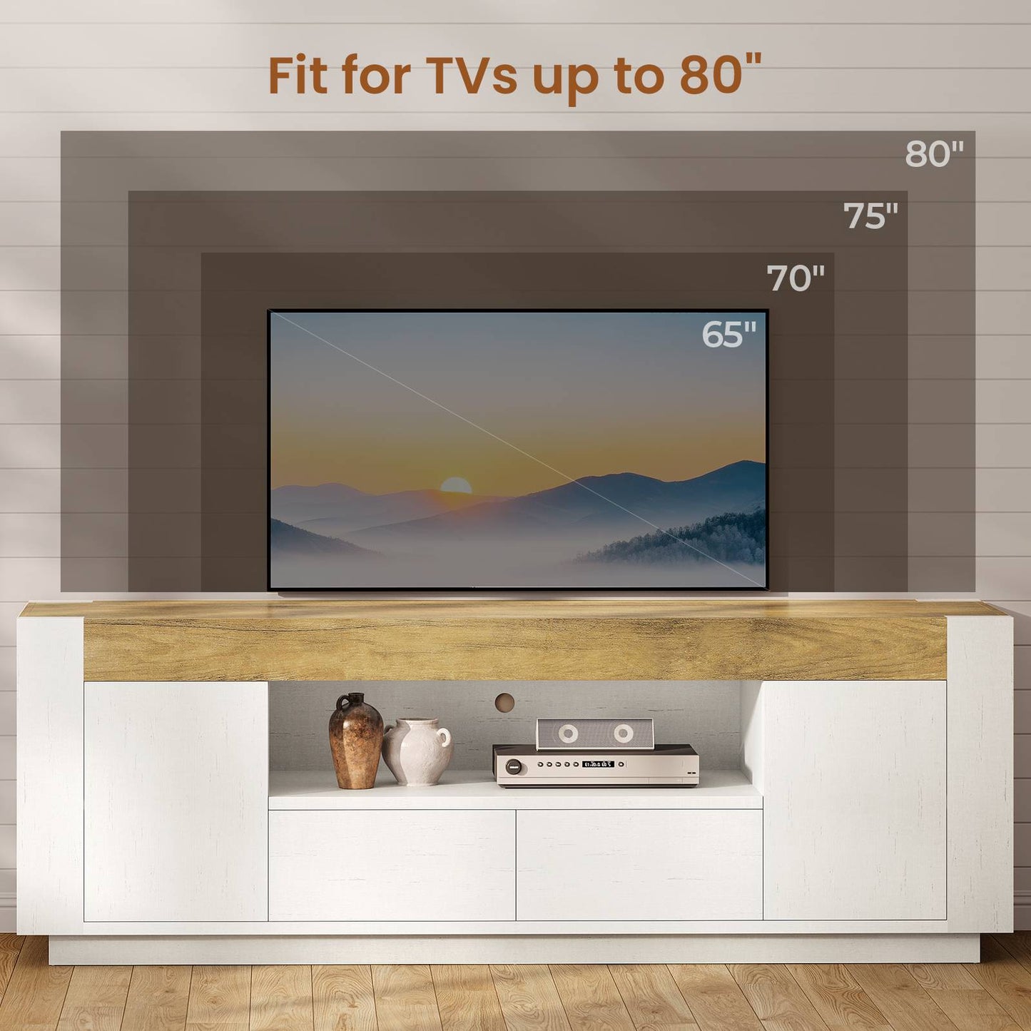 Itaar | 70 Inch TV Stand for 80 Inch TV Farmhouse Entertainment Center
