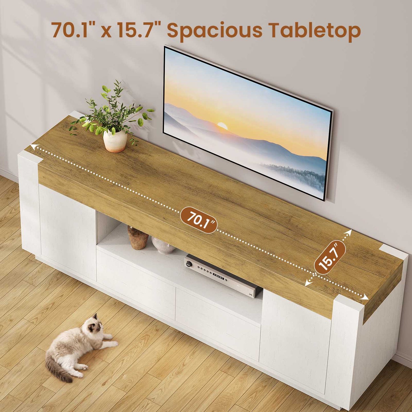 Itaar | 70 Inch TV Stand for 80 Inch TV Farmhouse Entertainment Center