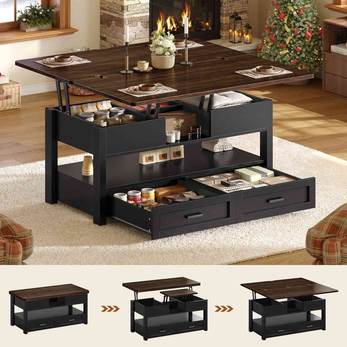 Itaar | 40 Inch Farmhouse Lift Top Coffee Table with 2 Drawers for Living Room