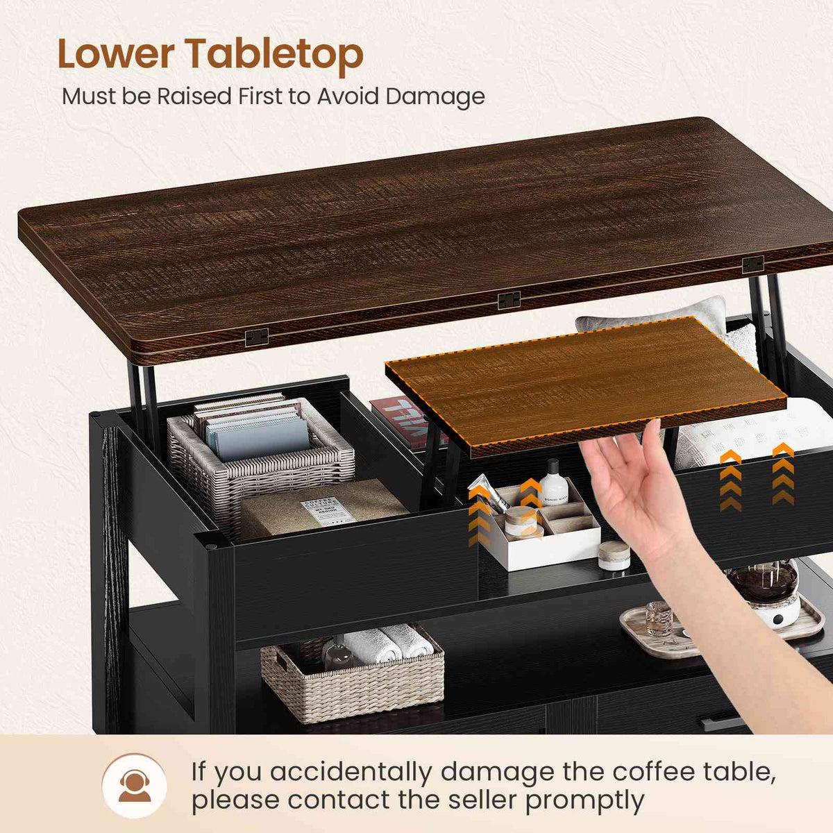 Itaar | 40 Inch Farmhouse Lift Top Coffee Table with 2 Drawers for Living Room