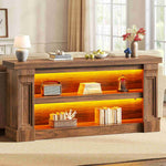 Itaar | 63 Inch Farmhouse Console Table with LED Lights and Charging Station