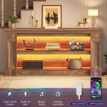 Itaar | 63 Inch Farmhouse Console Table with LED Lights and Charging Station