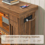 Itaar | 63 Inch Farmhouse Console Table with LED Lights and Charging Station
