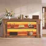 Itaar | 63 Inch Farmhouse Console Table with LED Lights and Charging Station