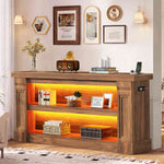 Itaar | 63 Inch Farmhouse Console Table with LED Lights and Charging Station