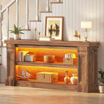 Itaar | 63 Inch Farmhouse Console Table with LED Lights and Charging Station