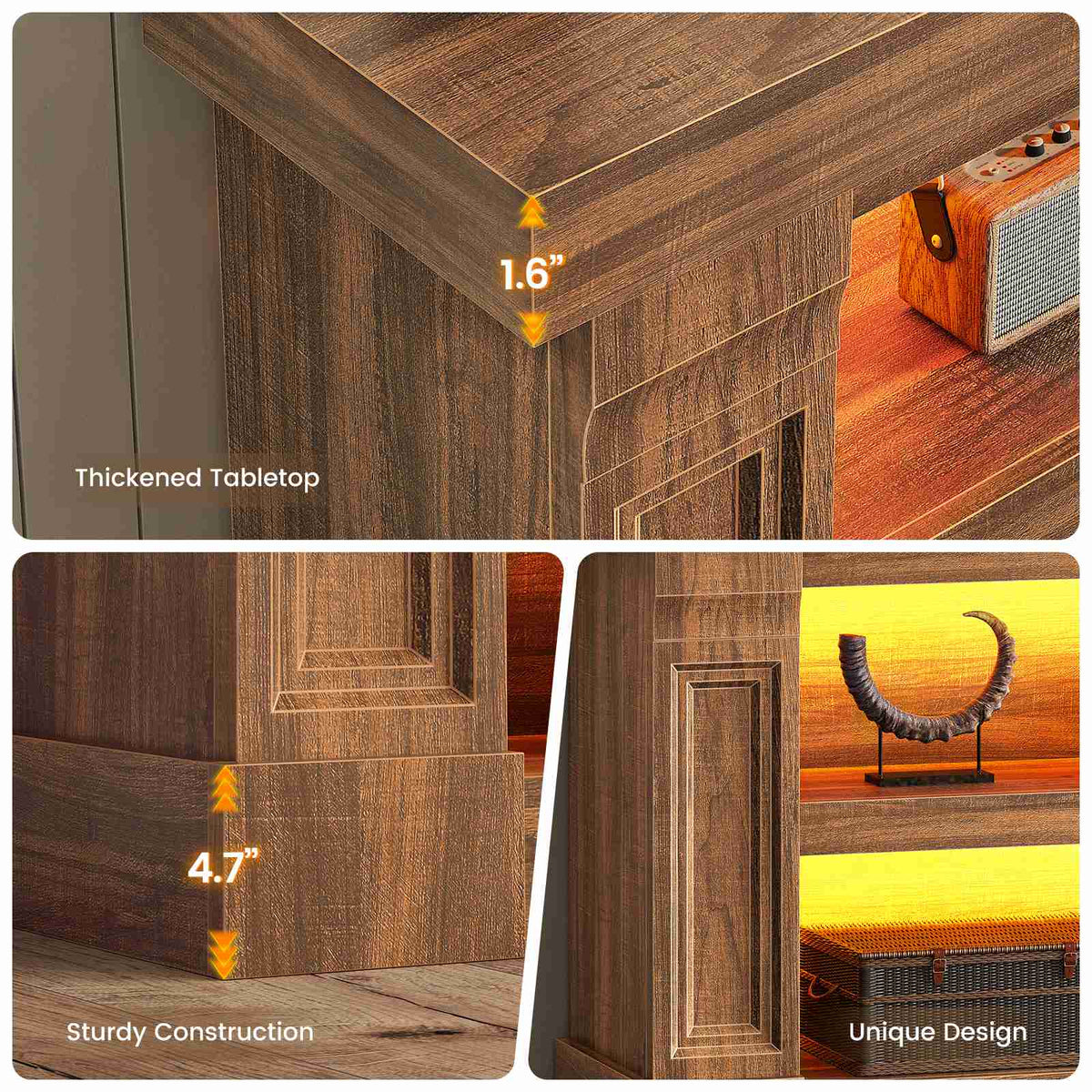 Itaar | 63 Inch Farmhouse Console Table with LED Lights and Charging Station