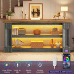 Itaar | 63 Inch Farmhouse Console Table with LED Lights and Charging Station