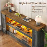 Itaar | 63 Inch Farmhouse Console Table with LED Lights and Charging Station
