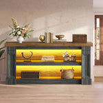 Itaar | 63 Inch Farmhouse Console Table with LED Lights and Charging Station