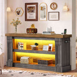 Itaar | 63 Inch Farmhouse Console Table with LED Lights and Charging Station