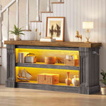 Itaar | 63 Inch Farmhouse Console Table with LED Lights and Charging Station