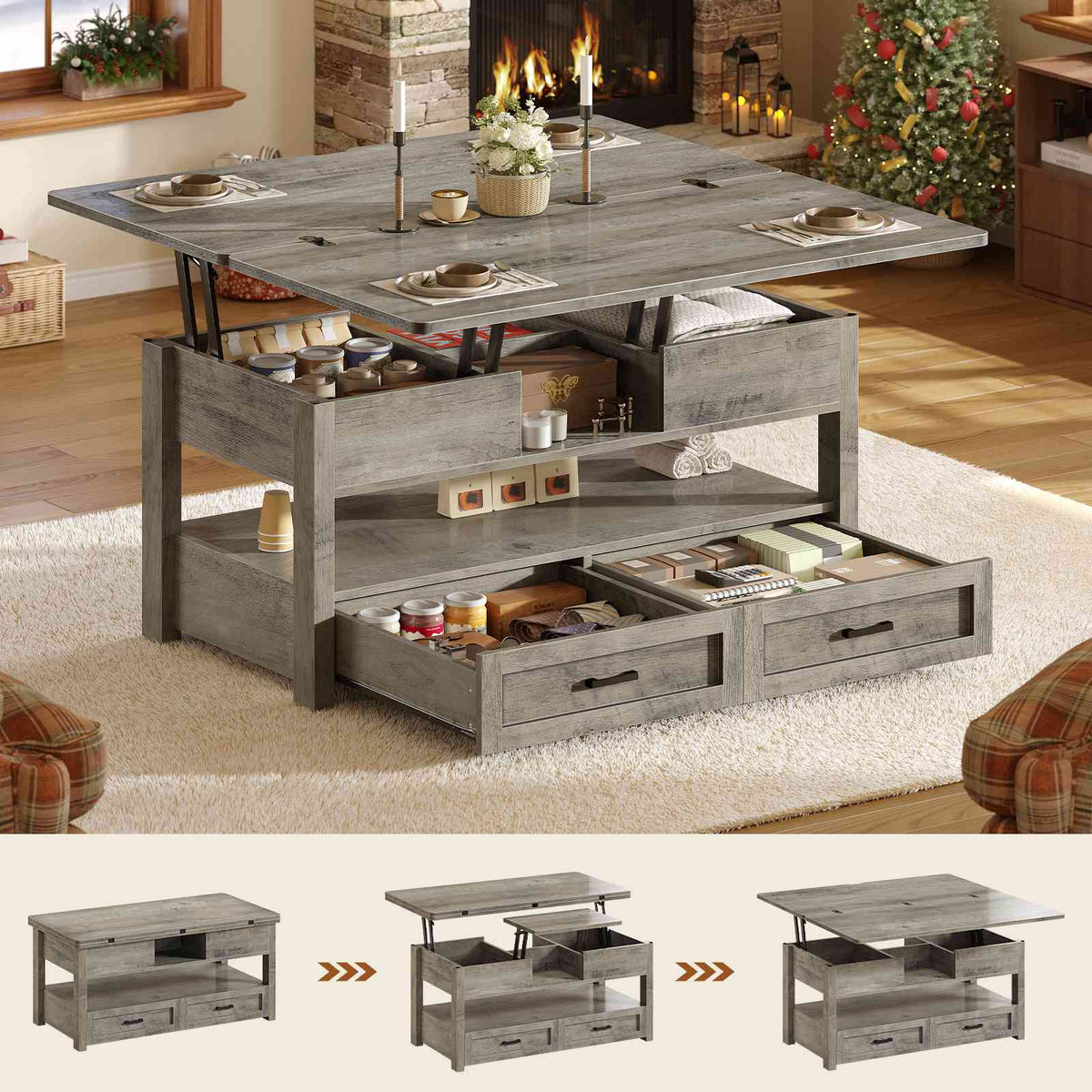Itaar | 40 Inch Farmhouse Lift Top Coffee Table with 2 Drawers for Living Room