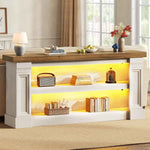 Itaar | 63 Inch Farmhouse Console Table with LED Lights and Charging Station