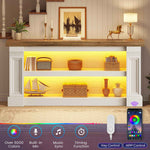 Itaar | 63 Inch Farmhouse Console Table with LED Lights and Charging Station