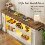 Itaar | 63 Inch Farmhouse Console Table with LED Lights and Charging Station